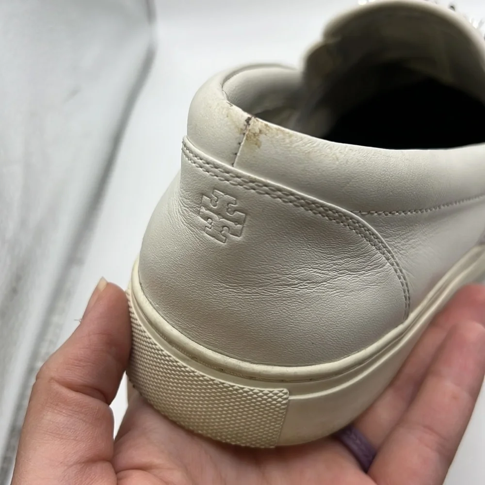 Tory Burch Carter Slip On Sneakers Loafers Shoes Sequins White Black Womens 10 - Picture 13 of 16